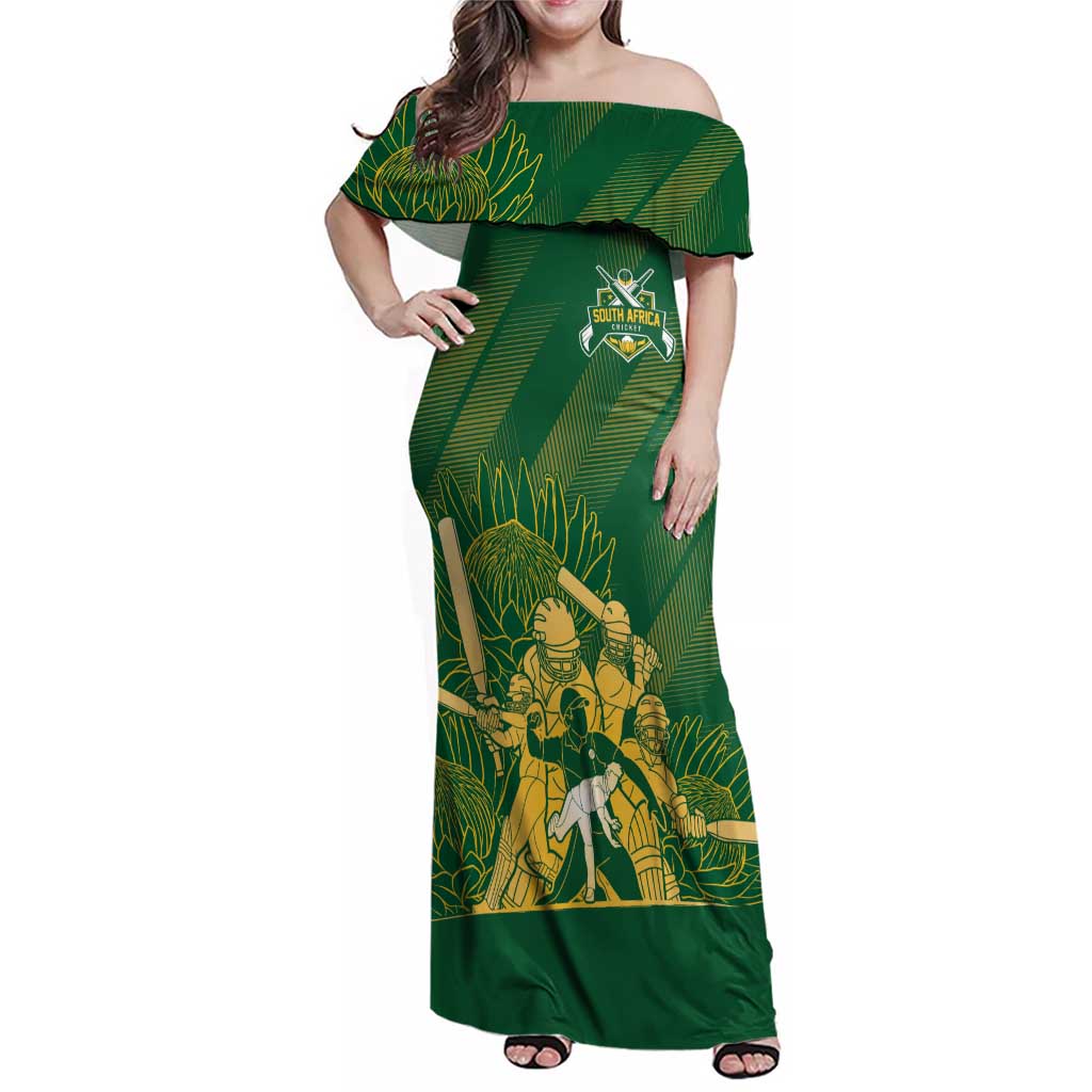 South Africa Cricket Champion Custom Family Matching Off Shoulder Maxi Dress and Hawaiian Shirt Proteas Rock The World - Wonder Print Shop