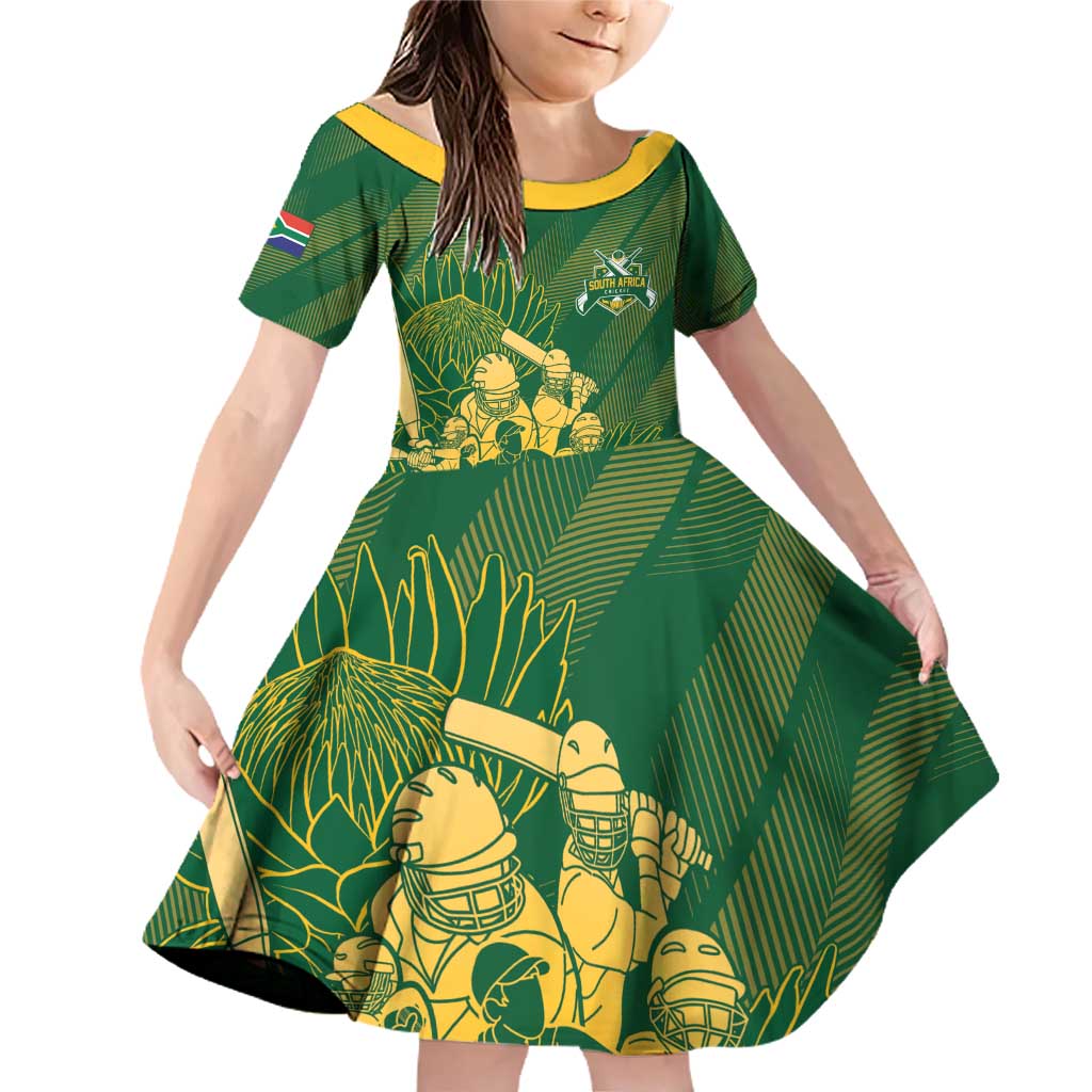 South Africa Cricket Champion Custom Family Matching Off Shoulder Short Dress and Hawaiian Shirt Proteas Rock The World - Wonder Print Shop