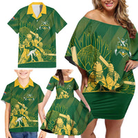 South Africa Cricket Champion Custom Family Matching Off Shoulder Short Dress and Hawaiian Shirt Proteas Rock The World - Wonder Print Shop