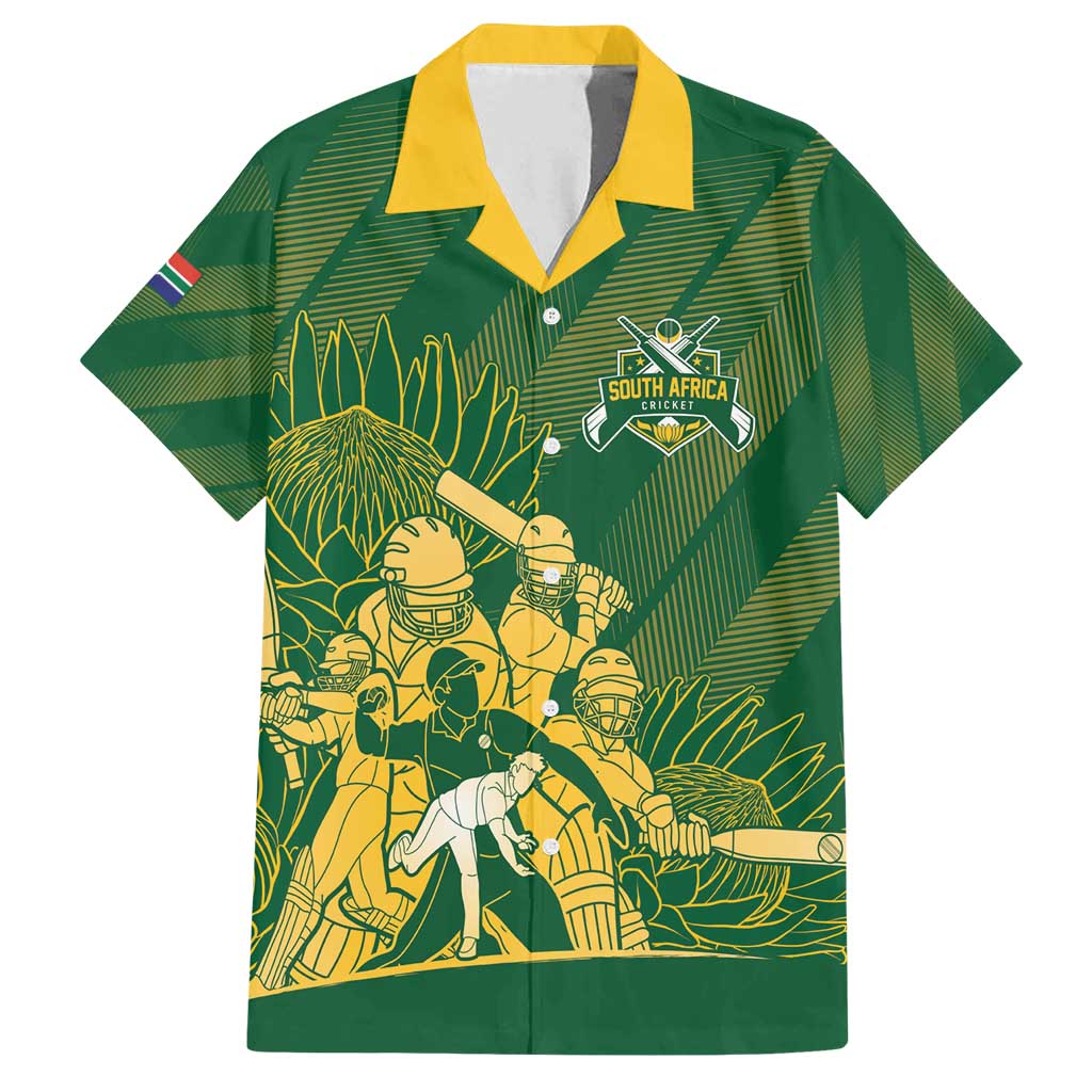 South Africa Cricket Champion Custom Family Matching Off Shoulder Short Dress and Hawaiian Shirt Proteas Rock The World - Wonder Print Shop
