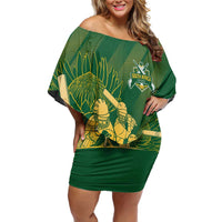 South Africa Cricket Champion Custom Family Matching Off Shoulder Short Dress and Hawaiian Shirt Proteas Rock The World - Wonder Print Shop