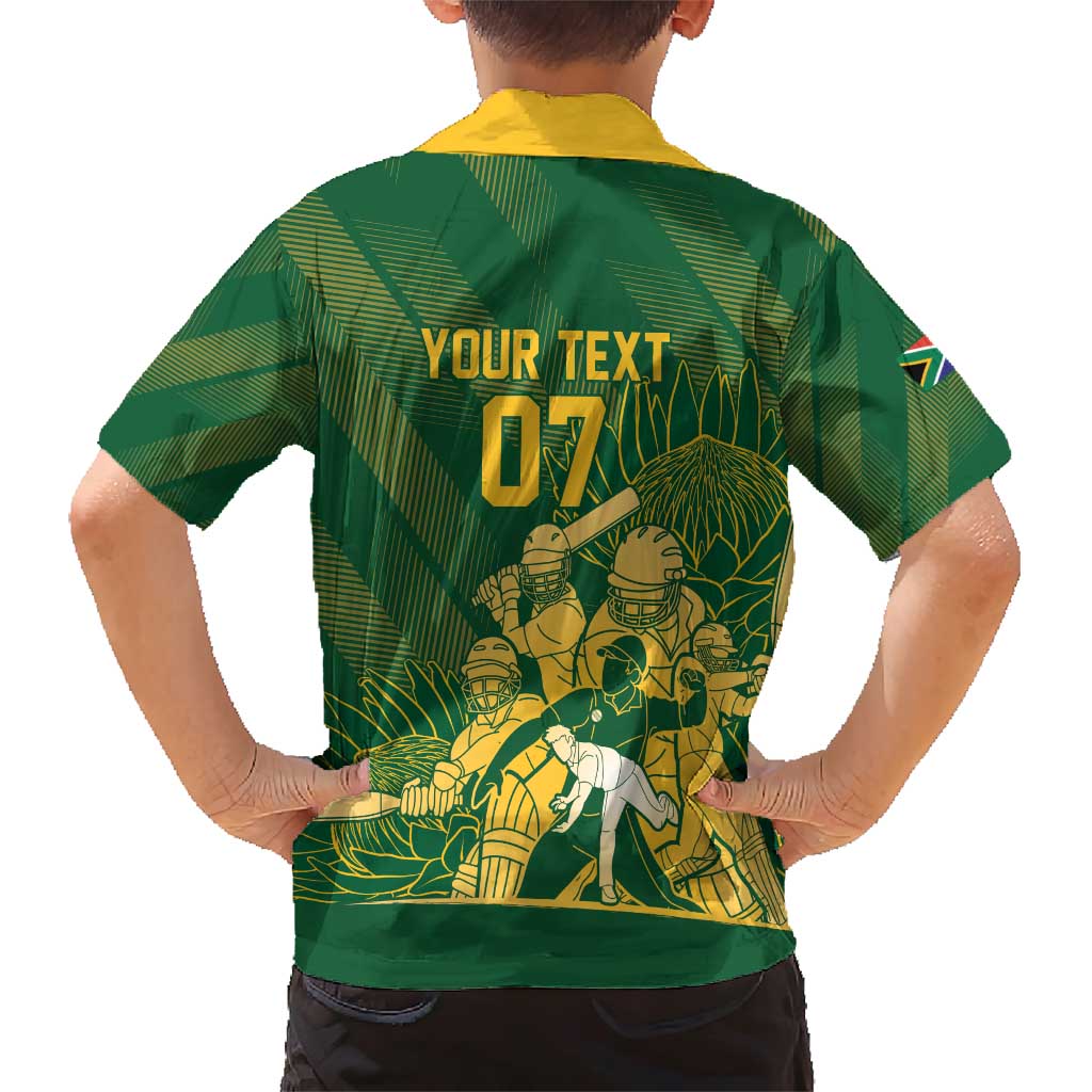 South Africa Cricket Champion Custom Family Matching Short Sleeve Bodycon Dress and Hawaiian Shirt Proteas Rock The World - Wonder Print Shop