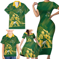 South Africa Cricket Champion Custom Family Matching Short Sleeve Bodycon Dress and Hawaiian Shirt Proteas Rock The World - Wonder Print Shop