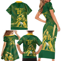 South Africa Cricket Champion Custom Family Matching Short Sleeve Bodycon Dress and Hawaiian Shirt Proteas Rock The World - Wonder Print Shop