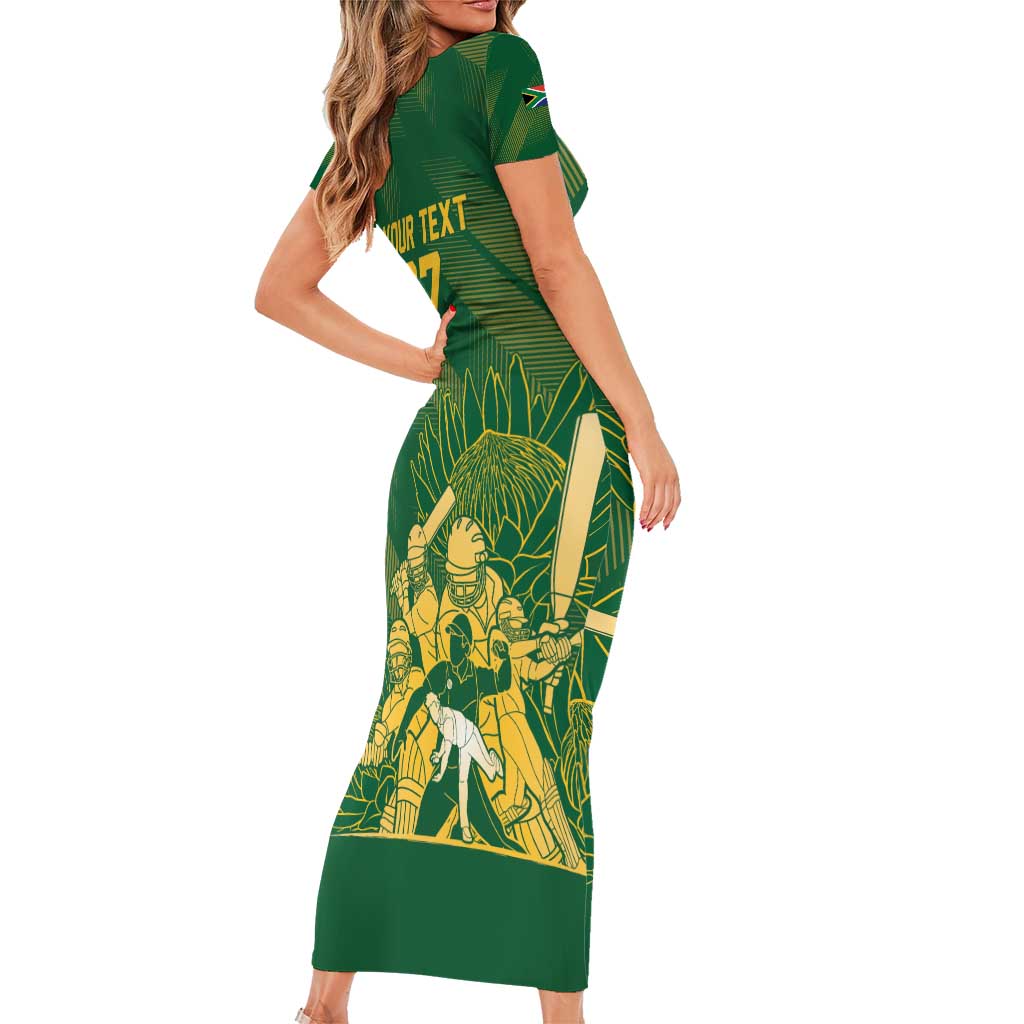 South Africa Cricket Champion Custom Family Matching Short Sleeve Bodycon Dress and Hawaiian Shirt Proteas Rock The World - Wonder Print Shop