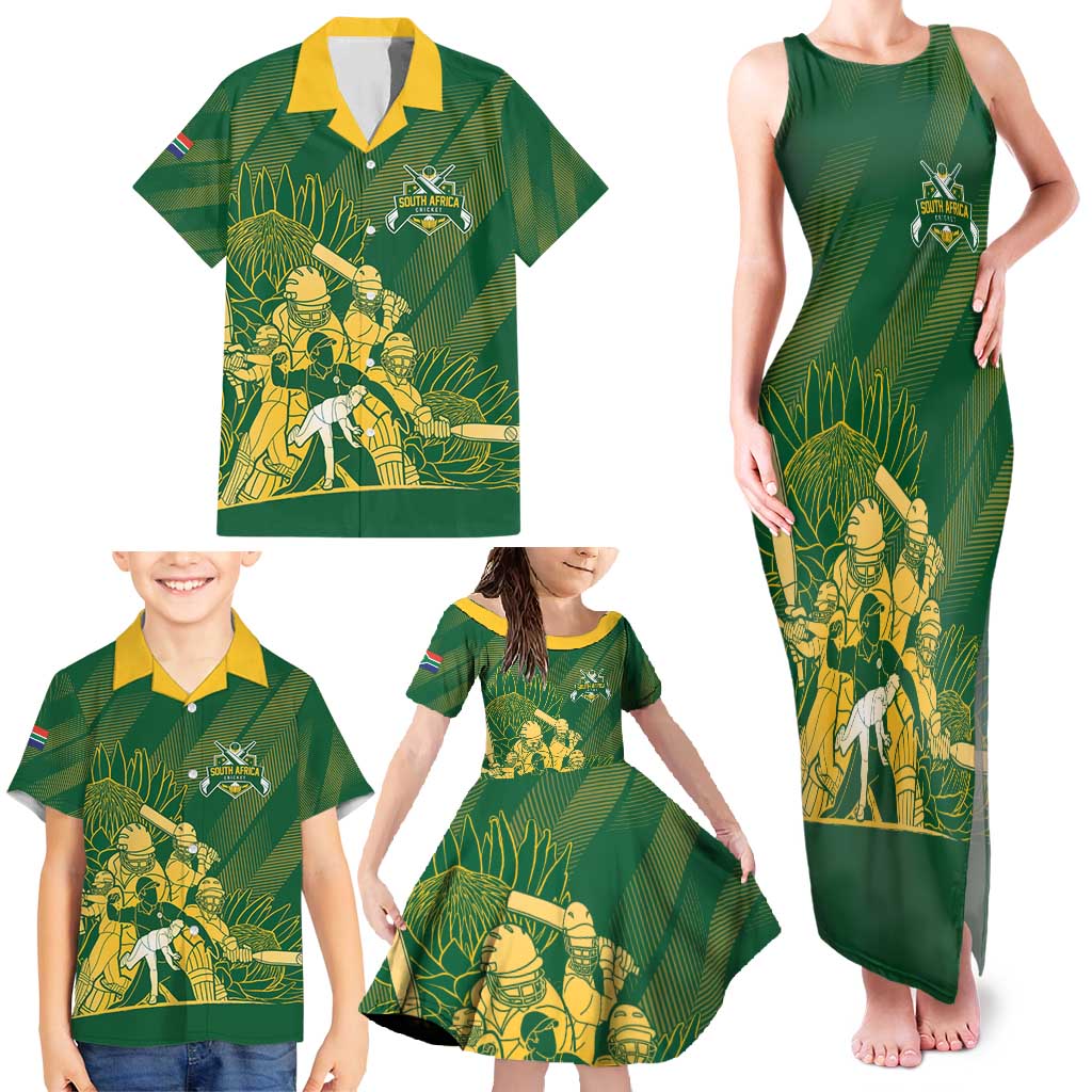 South Africa Cricket Champion Custom Family Matching Tank Maxi Dress and Hawaiian Shirt Proteas Rock The World - Wonder Print Shop