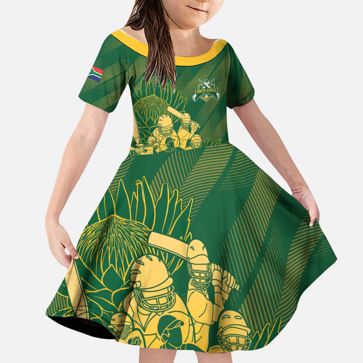 South Africa Cricket Champion Custom Kid Short Sleeve Dress Proteas Rock The World - Wonder Print Shop