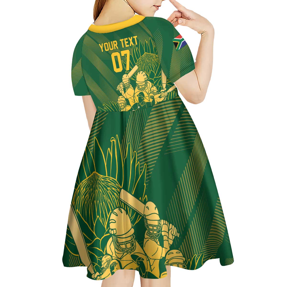 South Africa Cricket Champion Custom Kid Short Sleeve Dress Proteas Rock The World - Wonder Print Shop