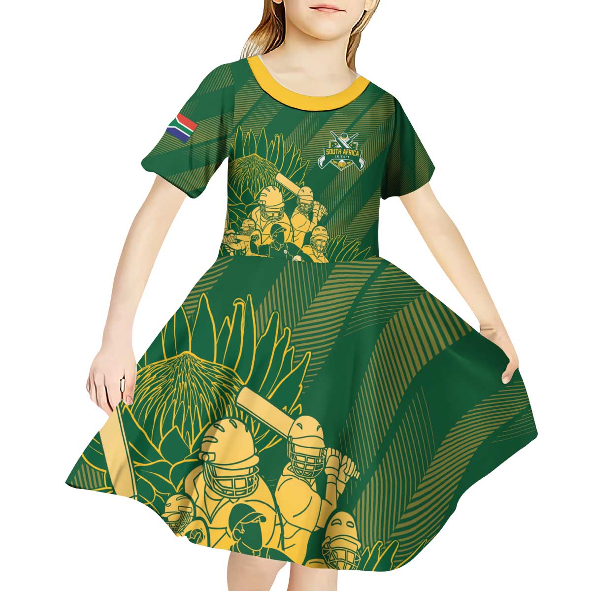 South Africa Cricket Champion Custom Kid Short Sleeve Dress Proteas Rock The World - Wonder Print Shop