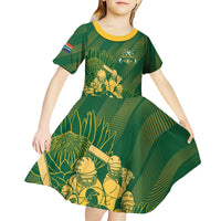 South Africa Cricket Champion Custom Kid Short Sleeve Dress Proteas Rock The World - Wonder Print Shop