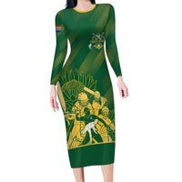 South Africa Cricket Champion Custom Long Sleeve Bodycon Dress Proteas Rock The World - Wonder Print Shop