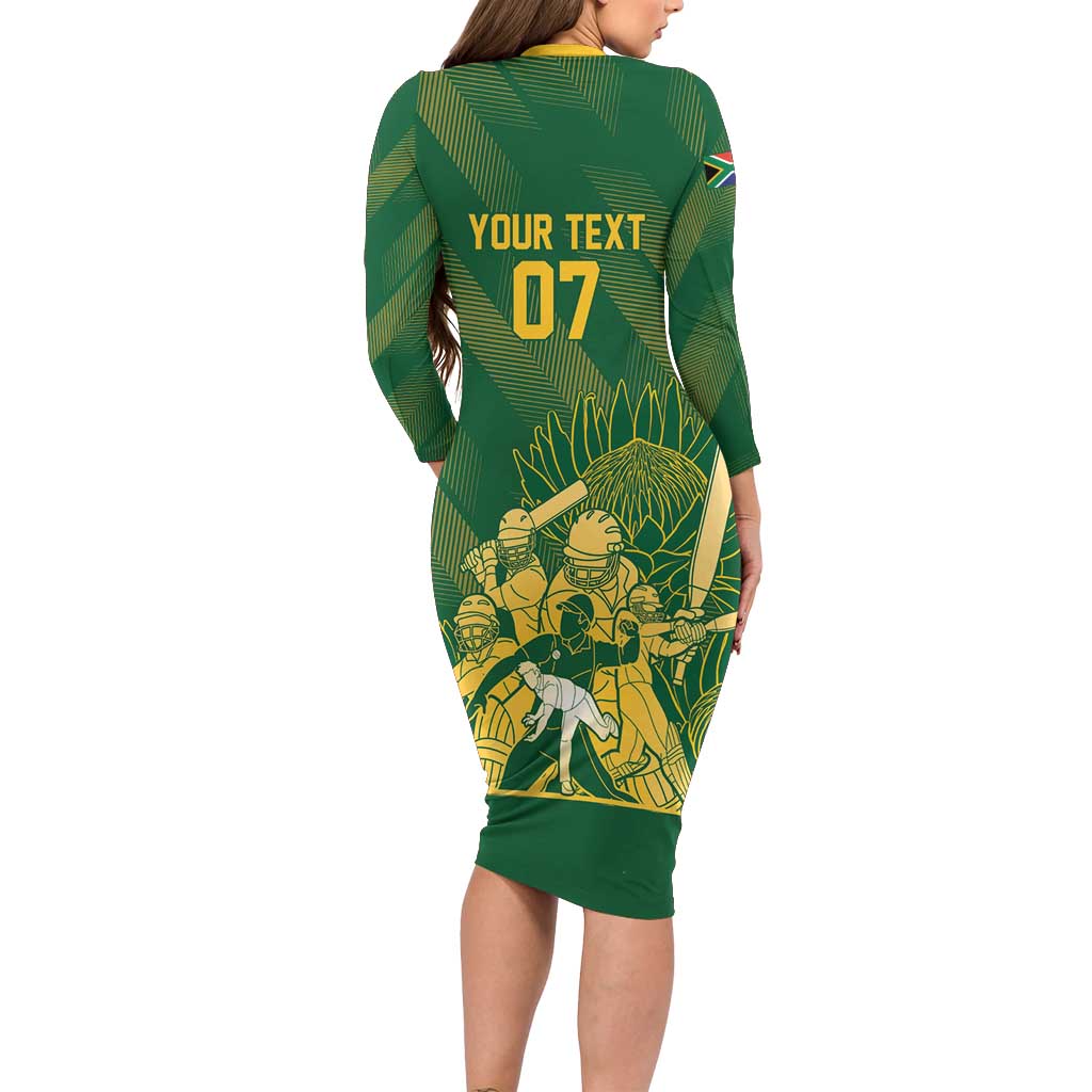 South Africa Cricket Champion Custom Long Sleeve Bodycon Dress Proteas Rock The World - Wonder Print Shop