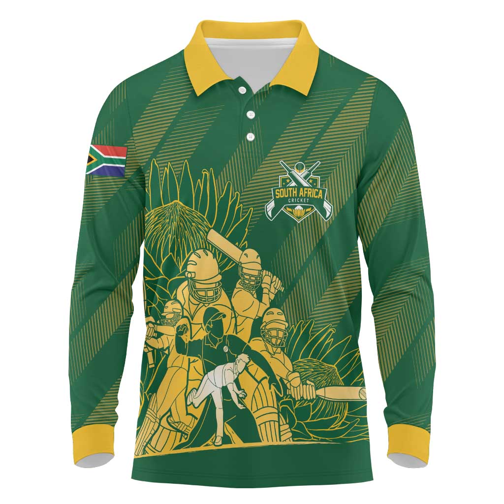 South Africa Cricket Champion Custom Long Sleeve Polo Shirt Proteas Rock The World - Wonder Print Shop