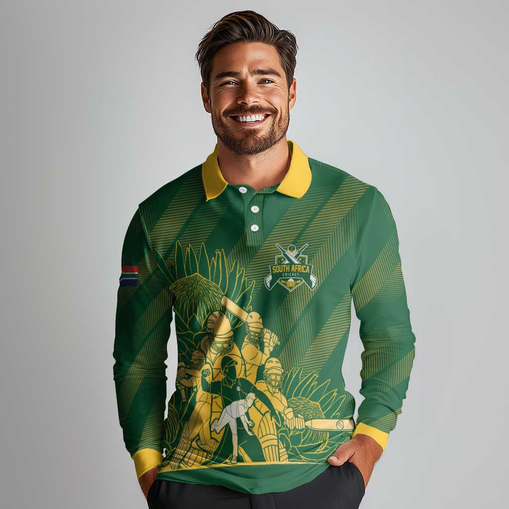 South Africa Cricket Champion Custom Long Sleeve Polo Shirt Proteas Rock The World - Wonder Print Shop