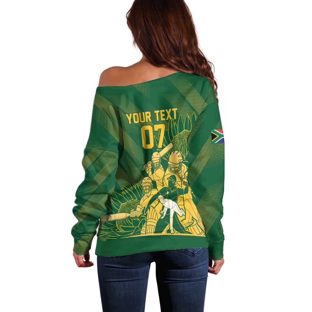 South Africa Cricket Champion Custom Off Shoulder Sweater Proteas Rock The World - Wonder Print Shop