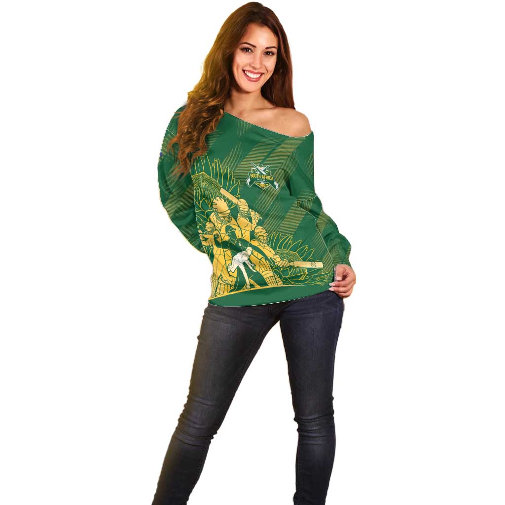 South Africa Cricket Champion Custom Off Shoulder Sweater Proteas Rock The World - Wonder Print Shop