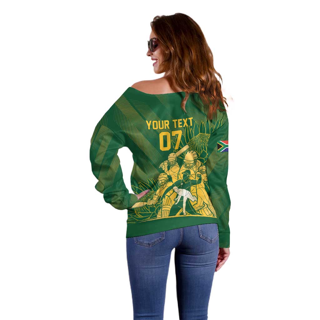 South Africa Cricket Champion Custom Off Shoulder Sweater Proteas Rock The World - Wonder Print Shop