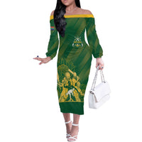 South Africa Cricket Champion Custom Off The Shoulder Long Sleeve Dress Proteas Rock The World - Wonder Print Shop