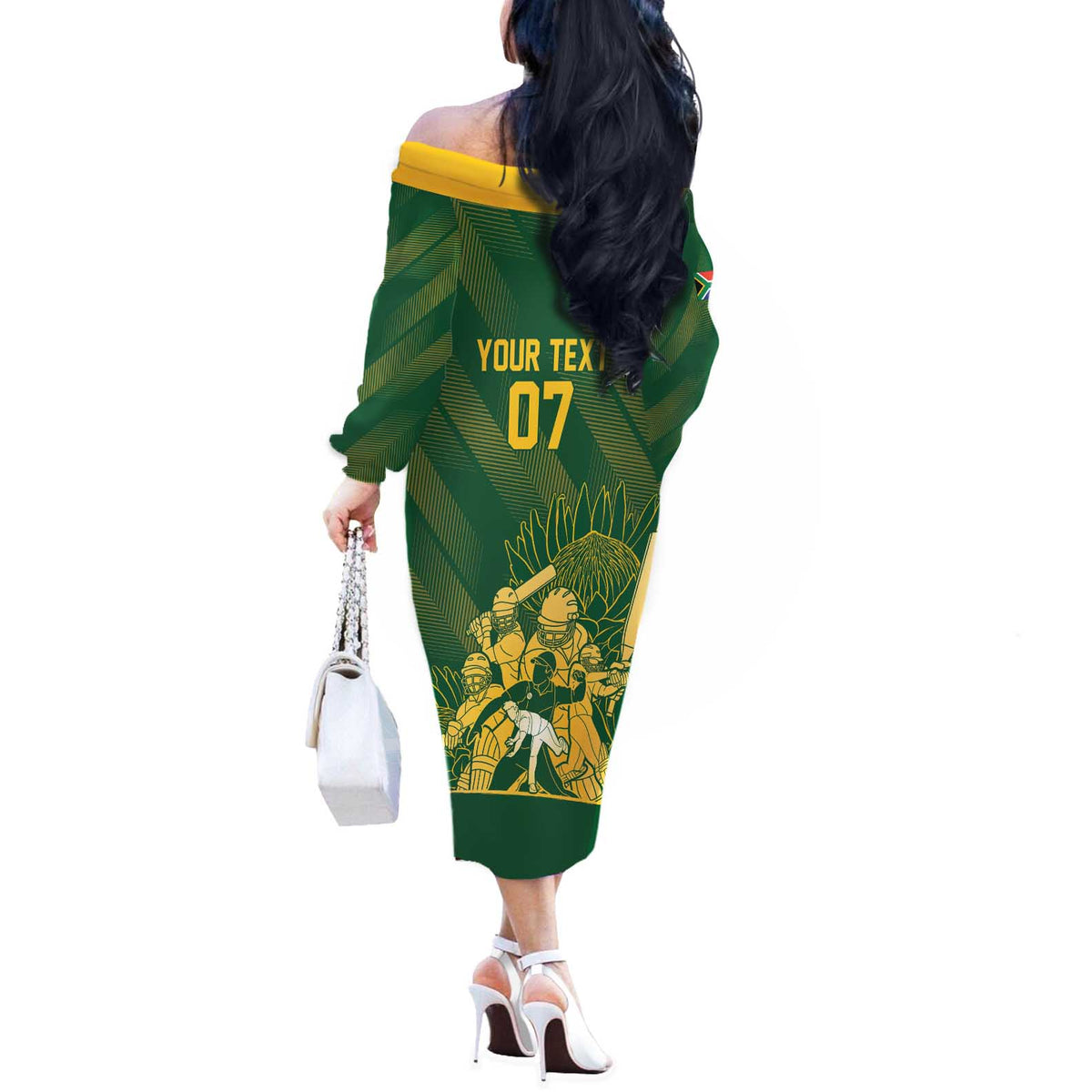 South Africa Cricket Champion Custom Off The Shoulder Long Sleeve Dress Proteas Rock The World - Wonder Print Shop