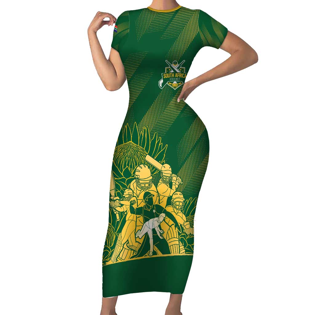 South Africa Cricket Champion Custom Short Sleeve Bodycon Dress Proteas Rock The World - Wonder Print Shop
