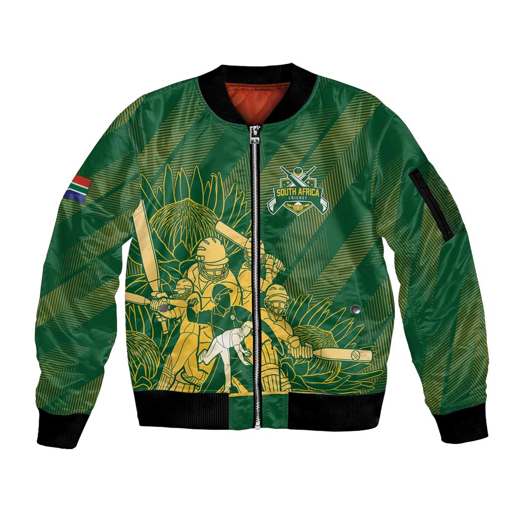 South Africa Cricket Champion Custom Sleeve Zip Bomber Jacket Proteas Rock The World - Wonder Print Shop