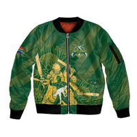 South Africa Cricket Champion Custom Sleeve Zip Bomber Jacket Proteas Rock The World - Wonder Print Shop