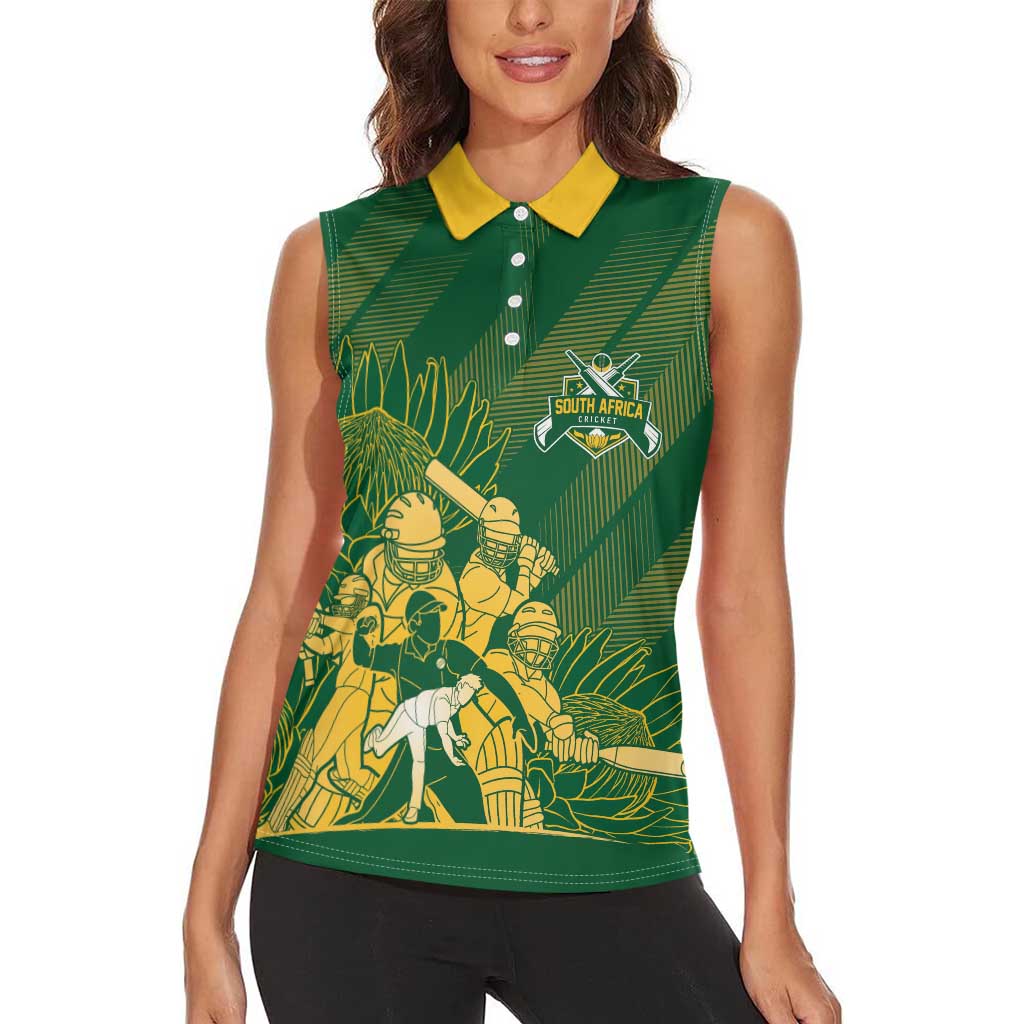 South Africa Cricket Champion Custom Women Sleeveless Polo Shirt Proteas Rock The World - Wonder Print Shop