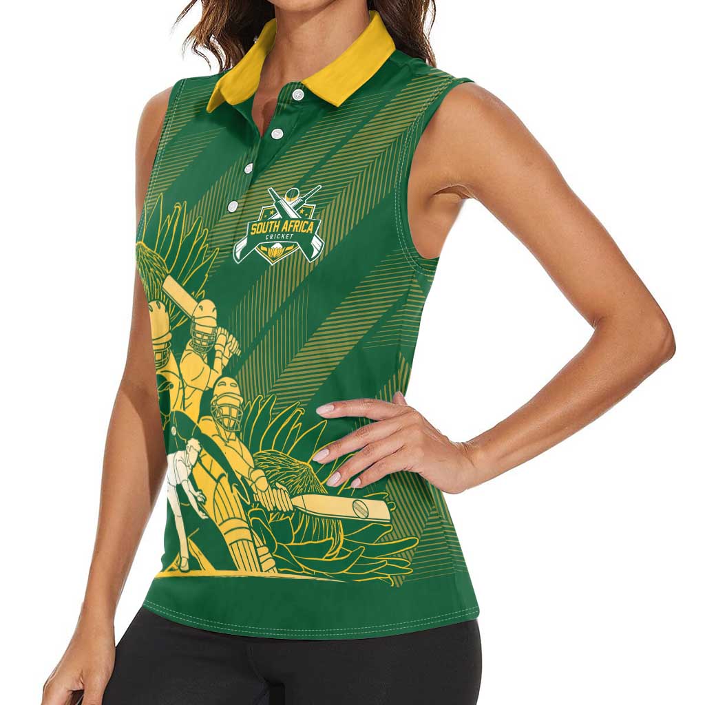 South Africa Cricket Champion Custom Women Sleeveless Polo Shirt Proteas Rock The World - Wonder Print Shop