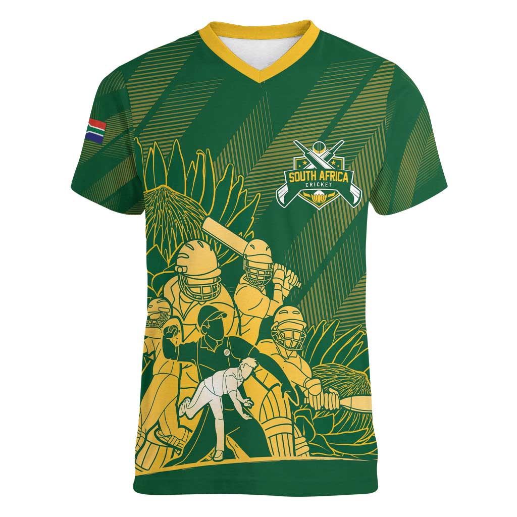 South Africa Cricket Champion Custom Women V-Neck T-Shirt Proteas Rock The World - Wonder Print Shop
