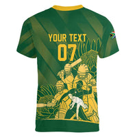 South Africa Cricket Champion Custom Women V-Neck T-Shirt Proteas Rock The World - Wonder Print Shop