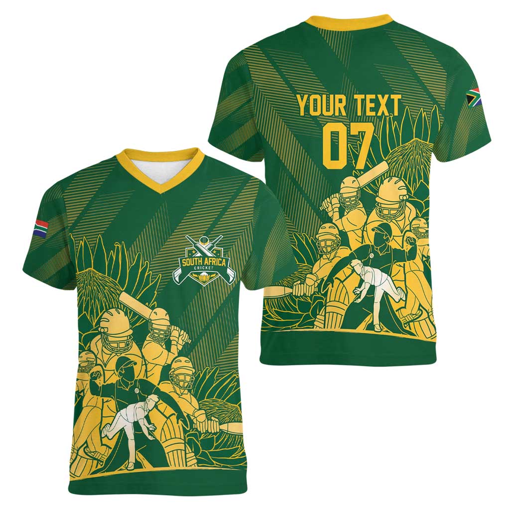 South Africa Cricket Champion Custom Women V-Neck T-Shirt Proteas Rock The World - Wonder Print Shop