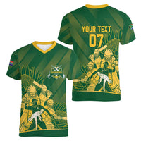 South Africa Cricket Champion Custom Women V-Neck T-Shirt Proteas Rock The World - Wonder Print Shop