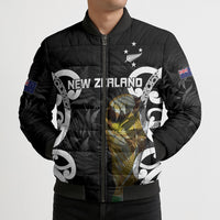 New Zealand WC2026 Custom Black Bomber Puffer Jacket Silver Fern