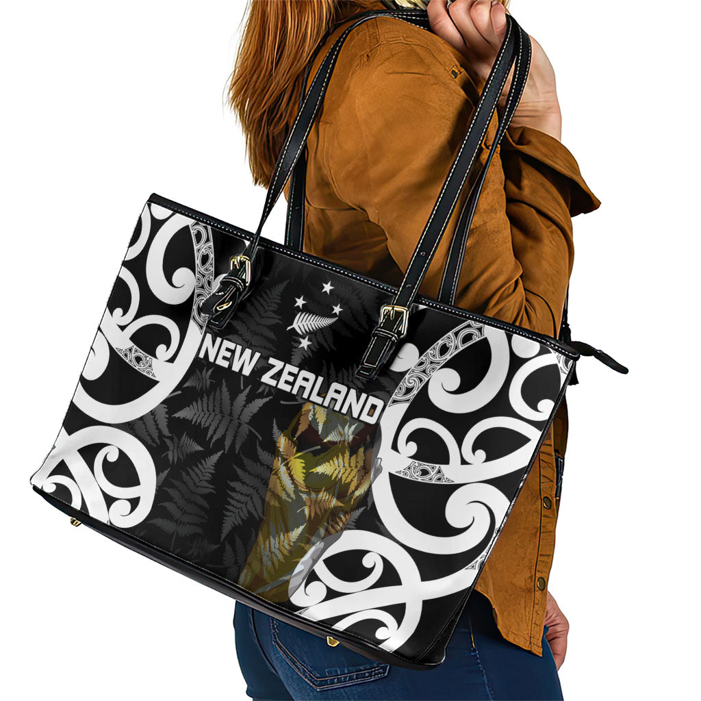 New Zealand WC2026 Black Leather Tote Bag Silver Fern