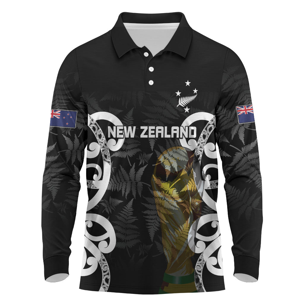 New Zealand WC2026 Custom Black Long Sleeve Polo Shirt Silver Fern