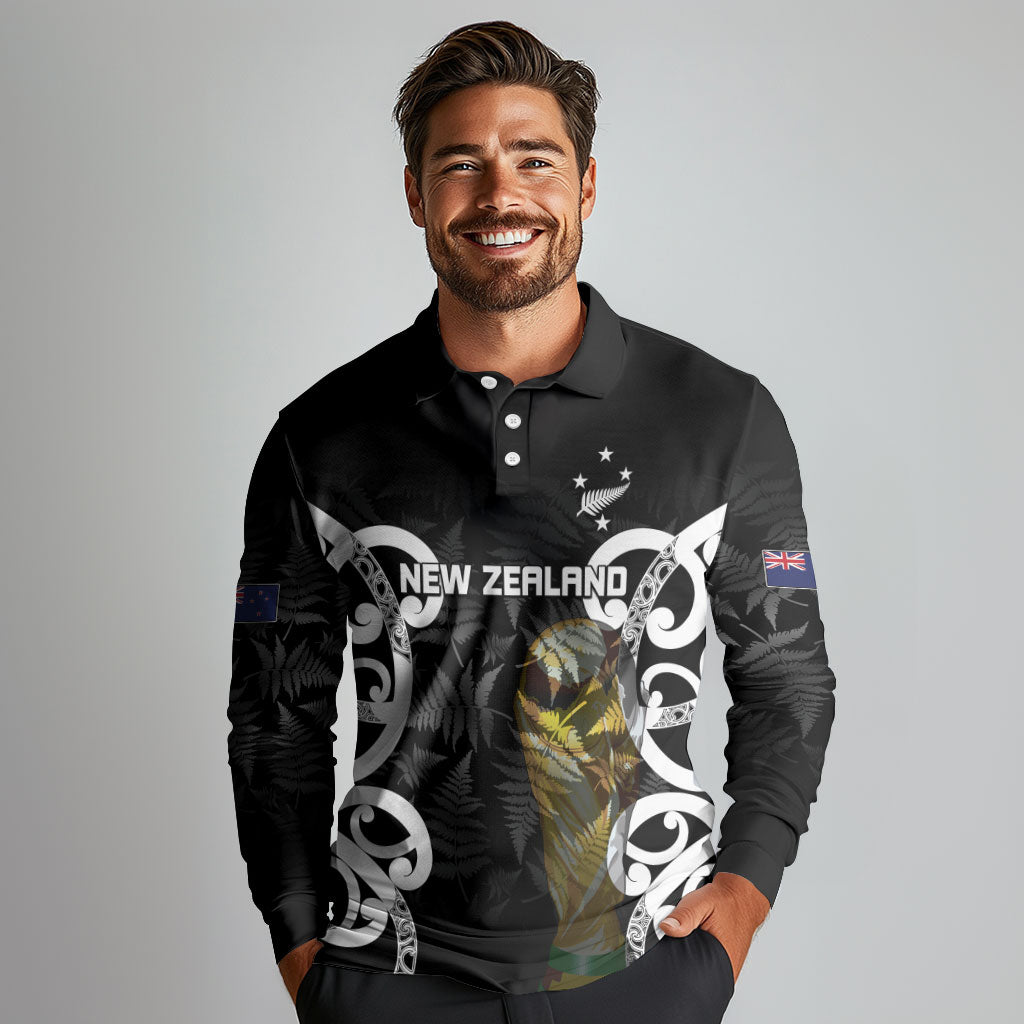New Zealand WC2026 Custom Black Long Sleeve Polo Shirt Silver Fern