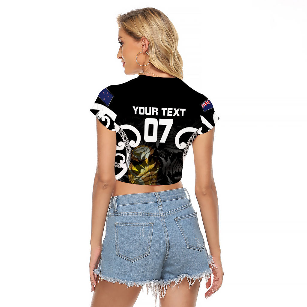 New Zealand WC2026 Custom Black Raglan Cropped T Shirt Silver Fern