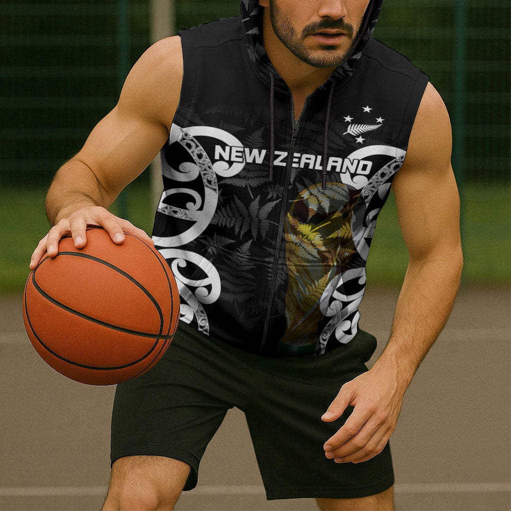 New Zealand WC2026 Custom Black Sleeveless Zip Hoodie Silver Fern