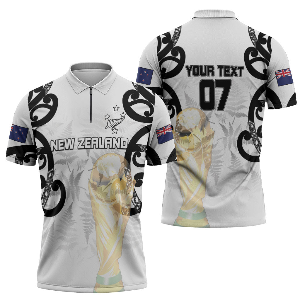 New Zealand WC2026 Custom White Zipper Polo Shirt Silver Fern