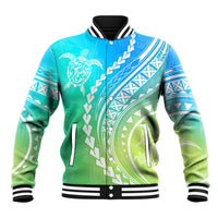 Polynesian Pride Baseball Jacket Turtle Hibiscus Luxury Style - Gradient Blue LT7 - Wonder Print Shop