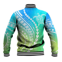 Polynesian Pride Baseball Jacket Turtle Hibiscus Luxury Style - Gradient Blue LT7 - Wonder Print Shop