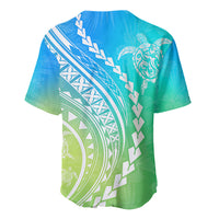 Polynesian Pride Baseball Jersey Turtle Hibiscus Luxury Style - Gradient Blue LT7 - Wonder Print Shop
