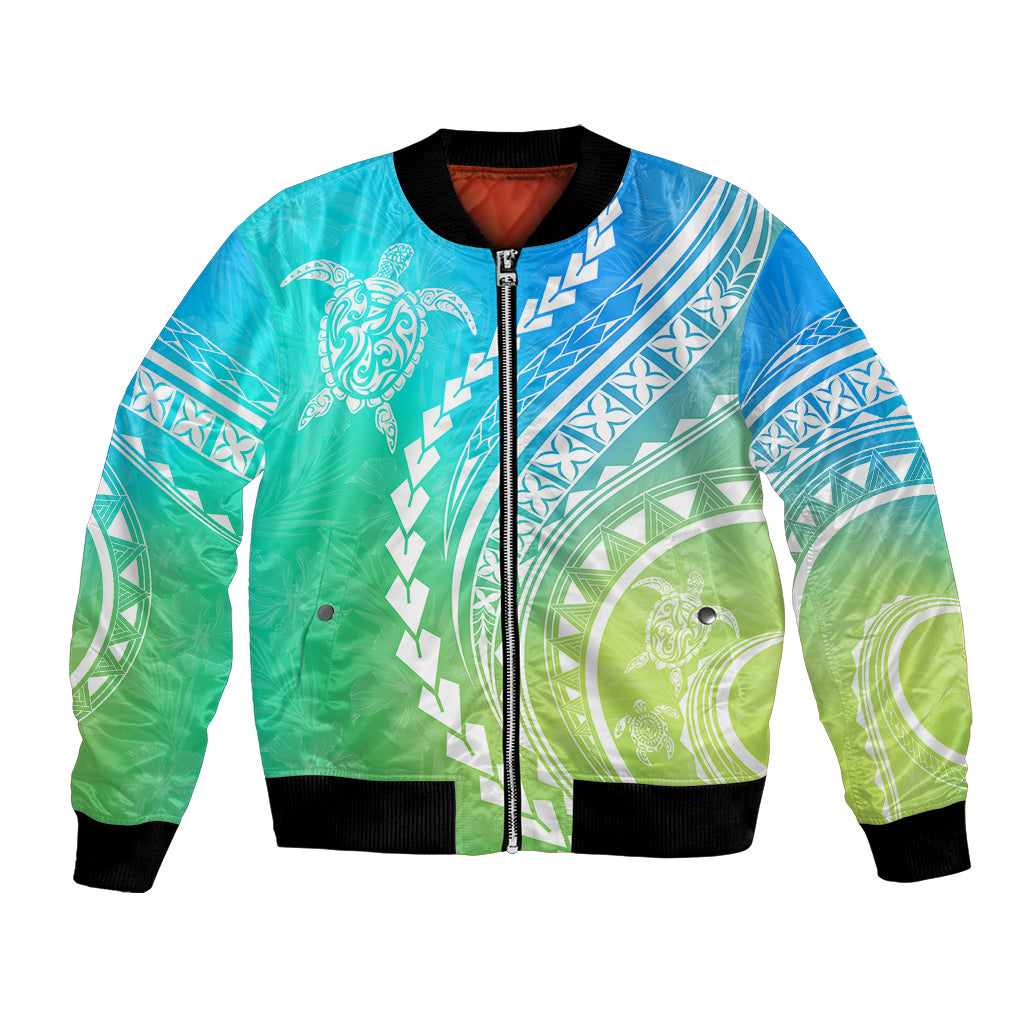 Polynesian Pride Bomber Jacket Turtle Hibiscus Luxury Style - Gradient Blue LT7 - Wonder Print Shop