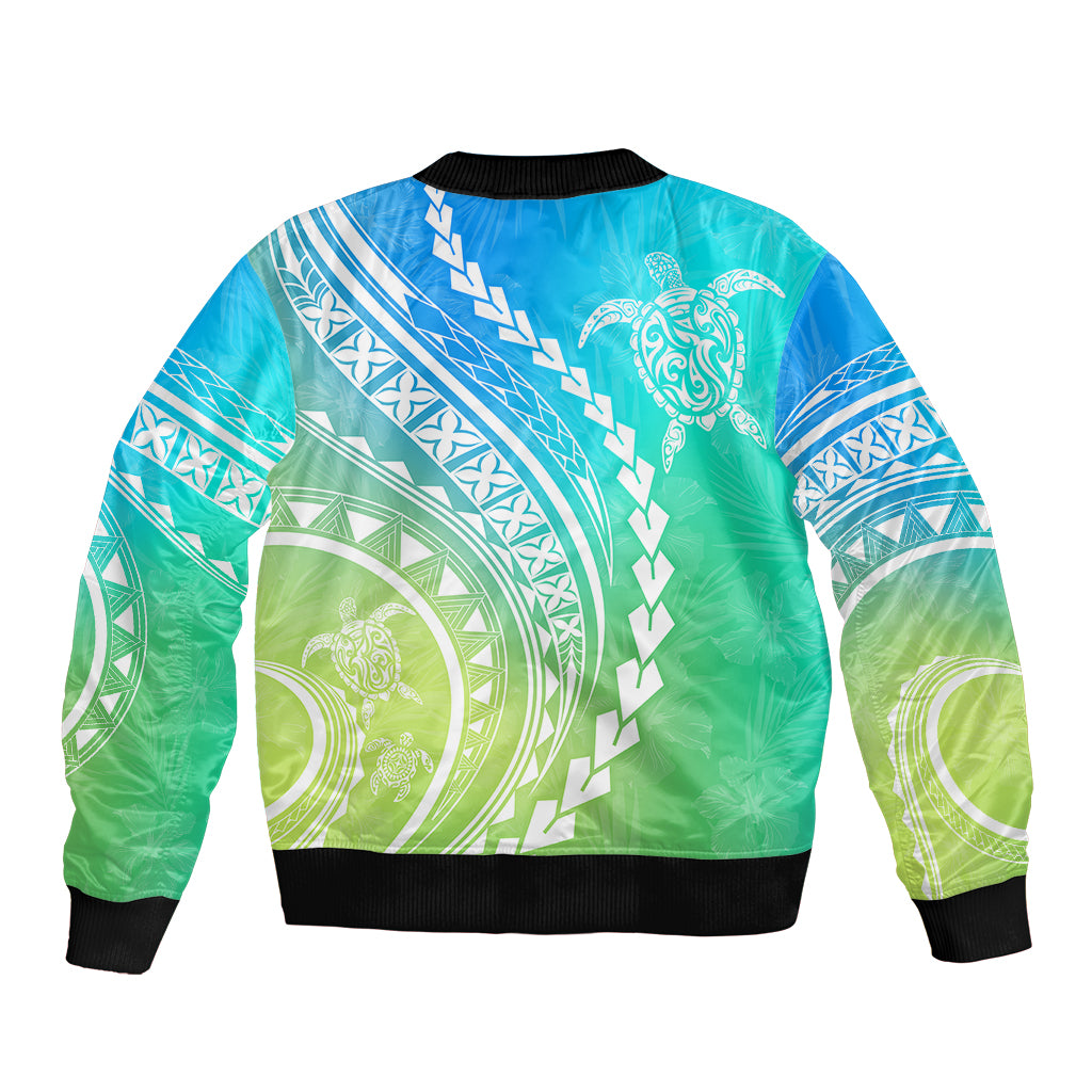 Polynesian Pride Bomber Jacket Turtle Hibiscus Luxury Style - Gradient Blue LT7 - Wonder Print Shop