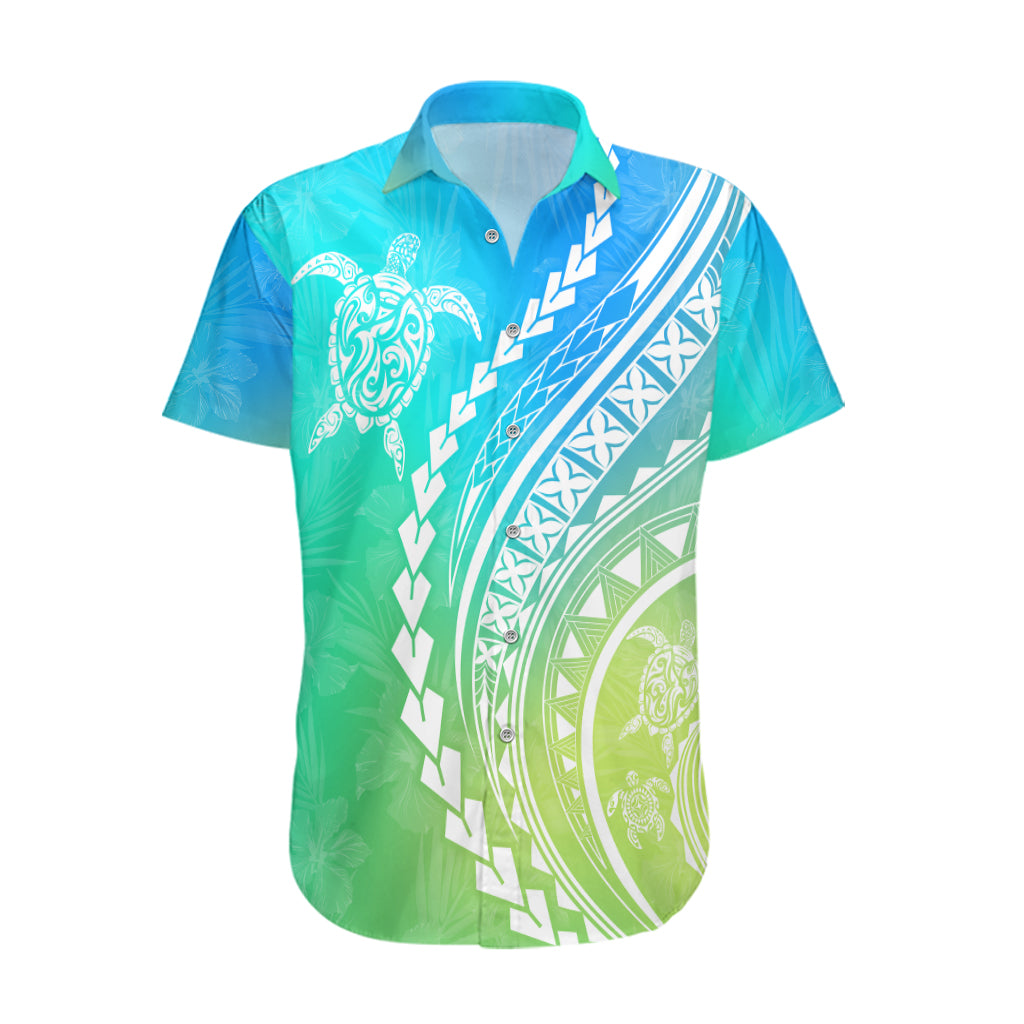 Polynesian Pride Hawaiian Shirt Turtle Hibiscus Luxury Style - Gradient Blue - Wonder Print Shop