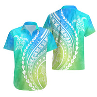 Polynesian Pride Hawaiian Shirt Turtle Hibiscus Luxury Style - Gradient Blue - Wonder Print Shop