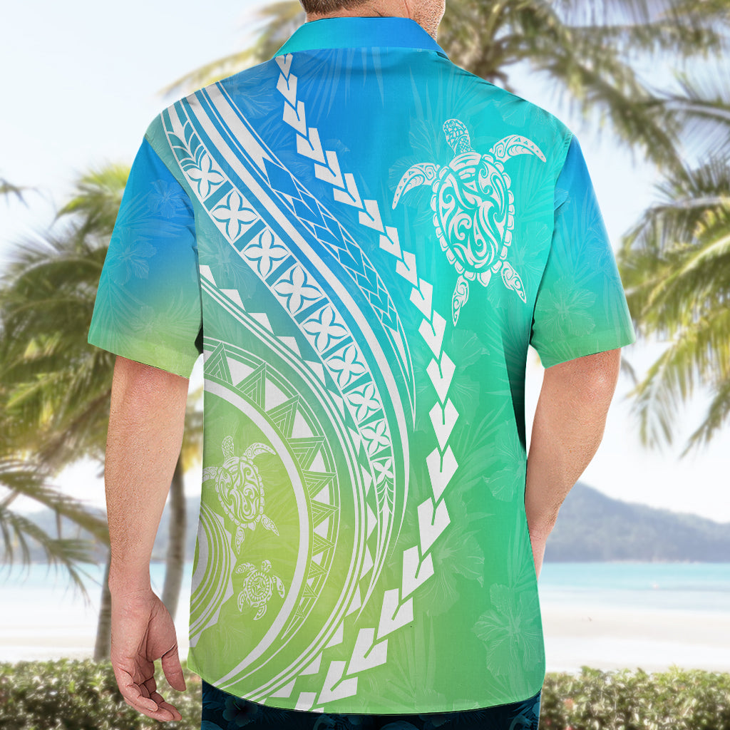 Polynesian Pride Hawaiian Shirt Turtle Hibiscus Luxury Style - Gradient Blue - Wonder Print Shop