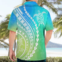 Polynesian Pride Hawaiian Shirt Turtle Hibiscus Luxury Style - Gradient Blue - Wonder Print Shop