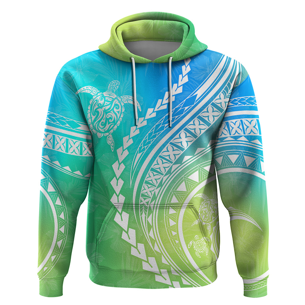 Polynesian Pride Hoodie Turtle Hibiscus Luxury Style - Gradient Blue - Wonder Print Shop