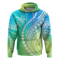 Polynesian Pride Hoodie Turtle Hibiscus Luxury Style - Gradient Blue - Wonder Print Shop